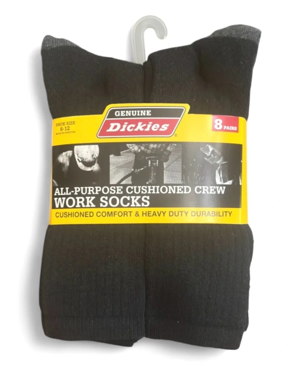 Dickies (8-Pack) Black Cushioned Crew Work Socks (NWT)
